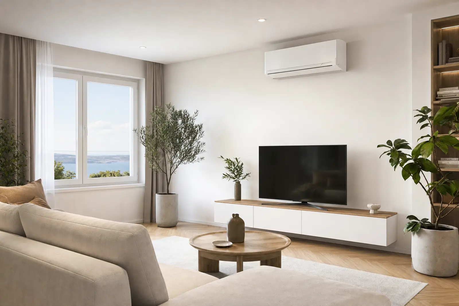Multisplit-Klimaanlage in einer modernen kroatischen Wohnung mit Meerblick